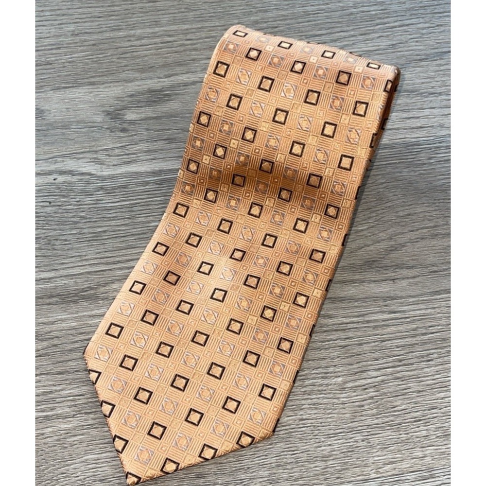 GEORGE ORANGE BLACK SQUARE PATTERN DESIGNER MENS  52 inch 100% Silk